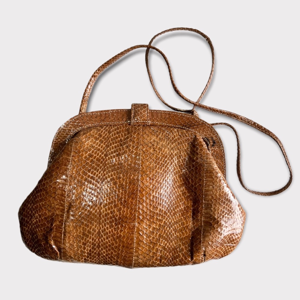 Vintage Python Snakeskin Pleated Front Brown Bag - image 3